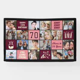 70th Birthday Photo Collage Custom Black Burgundy Spandoek