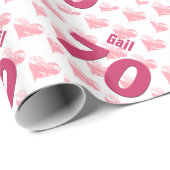 70th Birthday PINK HEARTS Custom Name V30 Cadeaupapier (Rol Hoek)