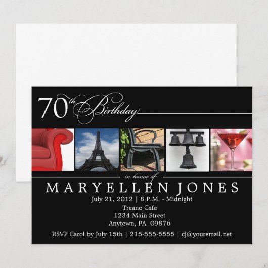 70th Birthday PTY Alphabet Fotografie Uitnodigen Kaart (Voorkant / Achterkant)