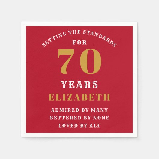 70th Birthday Red and Gold Voeg Jouw namen toe Servet (Voorkant)