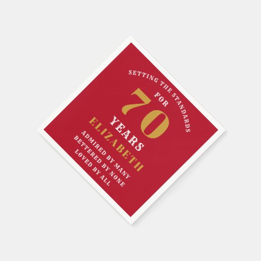70th Birthday Red and Gold Voeg Jouw namen toe Servet (Hoek)