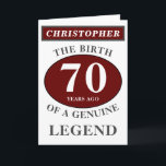 70th Birthday Red Echte Legend Jouw namen toevoege Kaart<br><div class="desc">Fun 70th "Birth Of A Legend" birthday red, grey and white card. Add the year, change "Legend" to suit your needs. Add the name and heeft de enige boodschap in the card. All easily geeft het gebruik van de template provided. You can also change the age to make any age...</div>