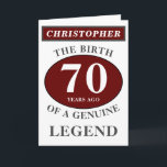 70th Birthday Red Echte Legend Jouw namen toevoege Kaart<br><div class="desc">Fun 70th "Birth Of A Legend" birthday red, grey and white card. Add the year, change "Legend" to suit your needs. Add the name and heeft de enige boodschap in the card. All easily geeft het gebruik van de template provided. You can also change the age to make any age...</div>