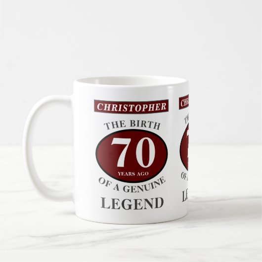 70th Birthday Red Echte Legend Jouw namen toevoege Koffiemok (Links)