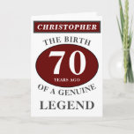 70th Birthday Red Genuine Legend Add Your Name Kaart<br><div class="desc">Fun 70th "Birth Of A Legend" birthday red, grey and white card. Add the year, change "Legend" to suit your needs. Add the name and heeft de enige boodschap in the card. All easily geeft het gebruik van de template provided. You can also change the age to make any age...</div>