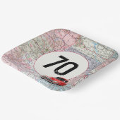 70th Birthday Red Retro Truck op Road Map Papieren Bordje (Gebogen)