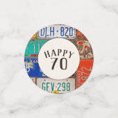 70th Birthday Retro Licence Borden Confetti (Kleine voorkant)