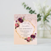 70th Birthday roos Gold glitter florals uitnodigin Briefkaart (Staand voorkant)
