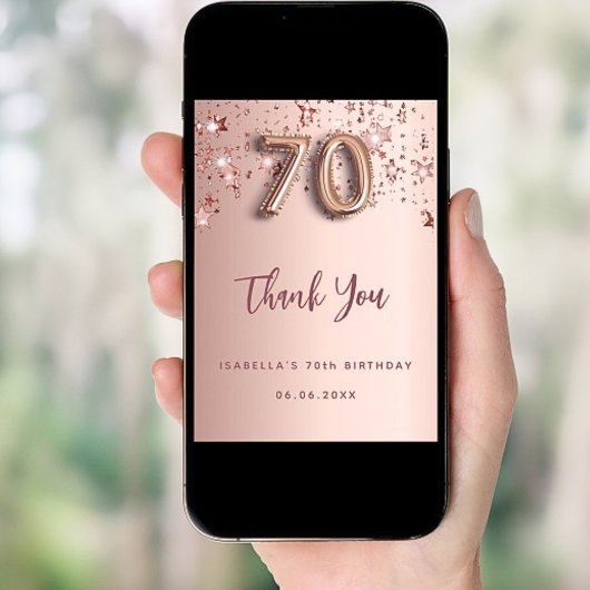 70th Birthday roos Gold Stars Dank u kaart