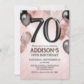 70th Birthday Roos Gouden Ballonnen Uitnodiging (Voorkant)