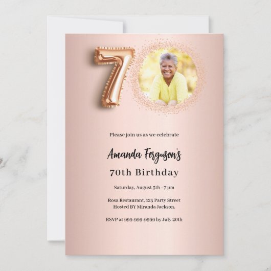 70th Birthday roos gouden foto Kaart (Voorkant)