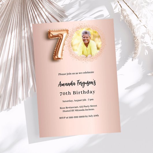 70th Birthday roos gouden foto Kaart