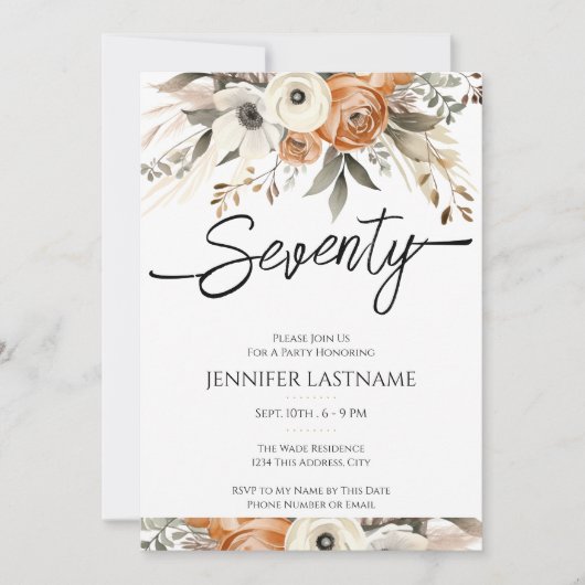 70th Birthday Rustic Floral Fall  Kaart (Voorkant)