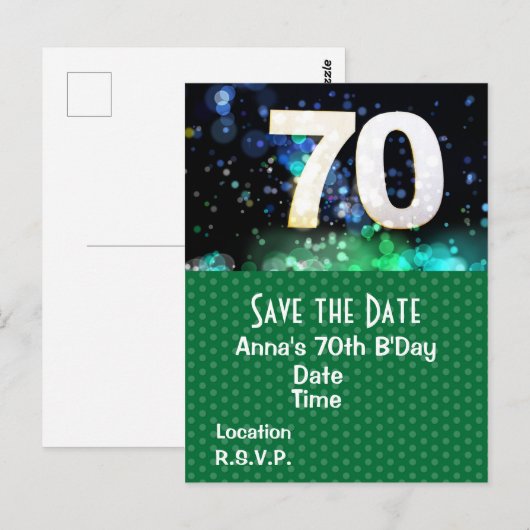 70th Birthday Save the Date Green Briefkaart (Voorkant / Achterkant)
