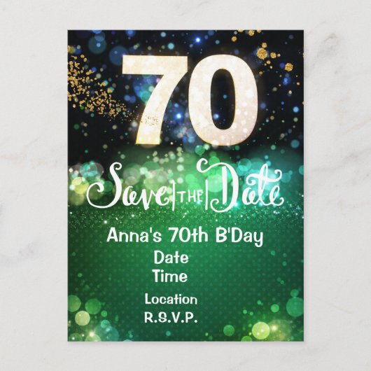 70th Birthday Save the Date Green  Postcard Briefkaart (Voorkant)