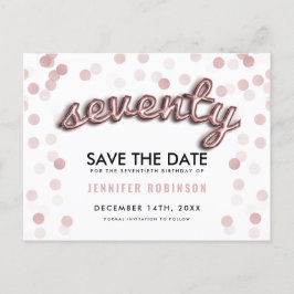 70th Birthday Save the Date Roos Gold Balloons Aankondigingskaart