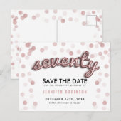 70th Birthday Save the Date Roos Gold Balloons Aankondigingskaart (Voorkant / Achterkant)