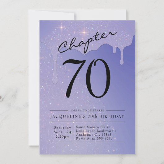 70th Birthday Script Glitter Kaart (Voorkant)