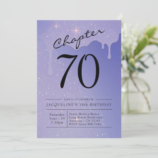 70th Birthday Script Glitter Kaart (Staand voorkant)