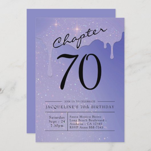 70th Birthday Script Glitter Kaart (Voorkant / Achterkant)