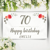 70th Birthday Script Waterverf Roos Floral Party Spandoek