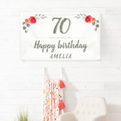 70th Birthday Script Waterverf Roos Floral Party Spandoek (Insitu)