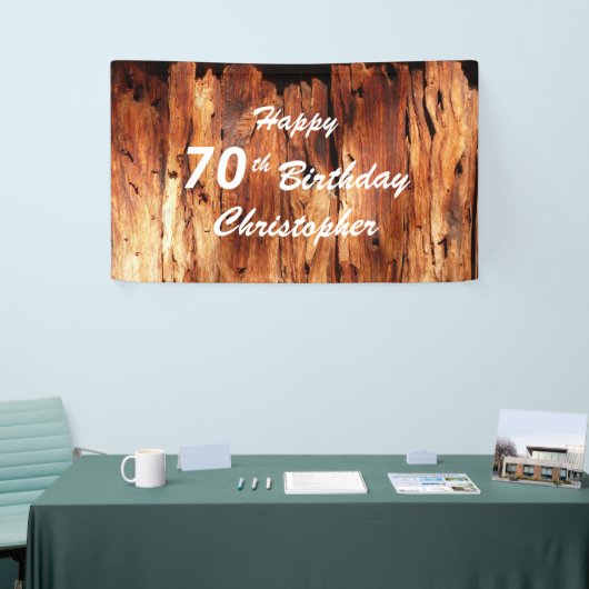 70th Birthday Sign Faux Weathered Wood personalise Spandoek (Beurs)