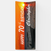 70th Birthday Sign. Vist boat Sunset aan persoonli Spandoek (Verticaal)