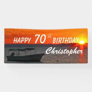 70th Birthday Sign. Vist boat Sunset aan persoonli Spandoek