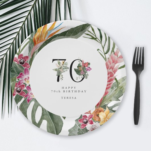 70th Birthday Simple Elegant Tropical Invitation Papieren Bordje