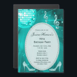 70th Birthday Sparkle Heels en Blauwgroen Disco Ba Magnetische Uitnodiging<br><div class="desc">Vrouwen gepersonaliseerde, elegante aangepaste 70ste verjaardag magnetische uitnodigingen met glitter en glamour. Vrouw mooie blauwgroen blauw en wit 70 jaar oude verjaardagsuitnodigingen met een funky retro disco spiegelbal, glamoureuze bedrukte afbeelding strass / diamanten / glitter / pailletten, bling juwelen sprankelen hoge hakken stilettoschoenen, en glittermuziek muzieknoten / muzieknoten met fonkelingen...</div>
