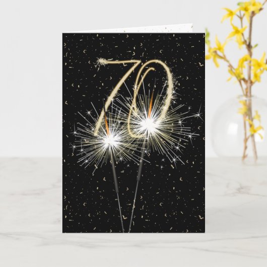 70th Birthday Sparkler op zwart Kaart (Gele Bloem)