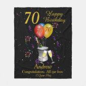 70th Birthday Sparkling Wine Celebration Black Fleece Deken (Voorkant)
