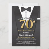 70th Birthday Spy Suit Black stropdas Gold Invitat Kaart (Voorkant)