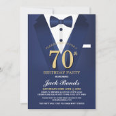 70th Birthday Spy Suit Zwart Stropdas Navy Invitat Kaart (Voorkant)