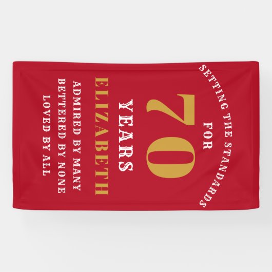70th Birthday Standards Rood en Goud Voeg Jouw naa Spandoek (Horizontaal)