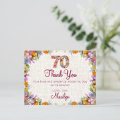 70th Birthday Thank You – Elegant Floral Design Briefkaart (Staand voorkant)