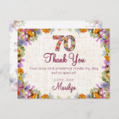 70th Birthday Thank You – Elegant Floral Design Briefkaart (Voorkant / Achterkant)