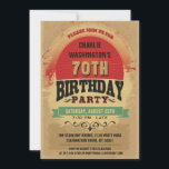 70th Birthday Vintage Typography Grunge Kaart<br><div class="desc">Funky 70th birthday party uitnodigingen voor template. Mens' or womens' colorful unisex vintage retro style personalised birthday party uitnodiging. Woman's or man's affordable personalized custom seventieth / seventy years / 70 year old birthday party celebration uitnoations with a beautiful, elegant, groovy, retro themed design with a grungy star burst vector...</div>