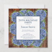 70th Birthday Wood Blue Hydrangeas Rustic Party Kaart (Voorkant)