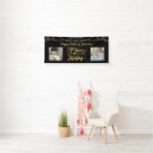 70th Birthday Zwart Goud String Lights Foto's Spandoek (Insitu)