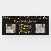 70th Birthday Zwart Goud String Lights Foto's Spandoek (Horizontaal)