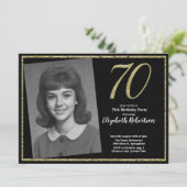 70th Custom Photo Black and Gold  Kaart (Staand voorkant)