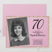 70th Custom Photo Pink and Gold Kaart (Voorkant / Achterkant)