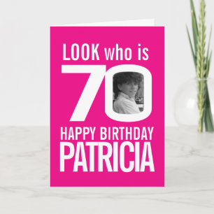 70th Happy Birthday foto roze wit Kaart
