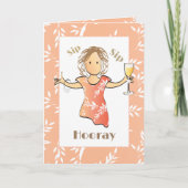 70th Happy Birthday Vrouw Cartoon Champagne Drink Kaart (Voorkant)