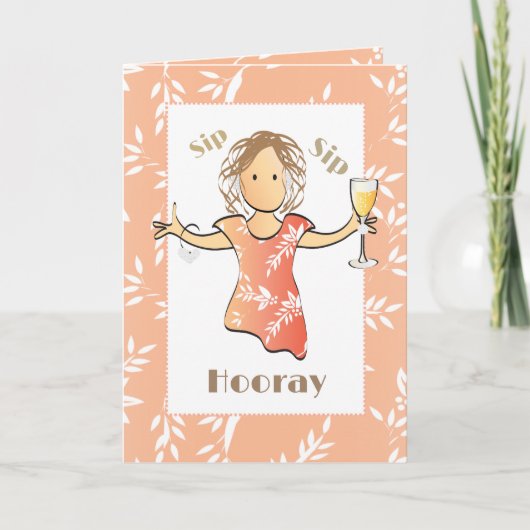 70th Happy Birthday Vrouw Cartoon Champagne Drink Kaart (Voorkant)