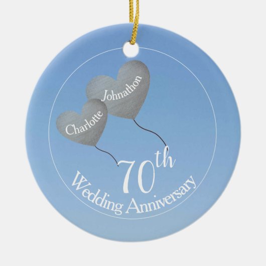 70th Platinum Wedding Anniversary heart balloons Keramisch Ornament (Voorkant)