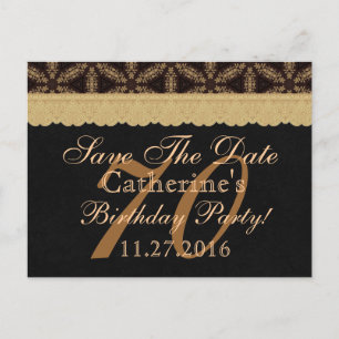 70th Save the Date Birthday Bleek Gold Lace Black Aankondigingskaart