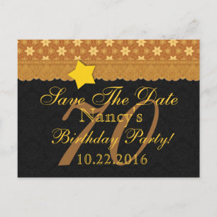 70th Save the Date Birthday Gold Black Lace A2 Aankondigingskaart